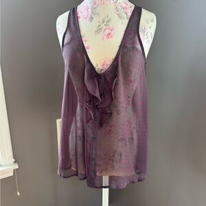 Sheer Tank Blouse w/ Dark Lavendar/ Mauve with Hot Pink Poker Dots